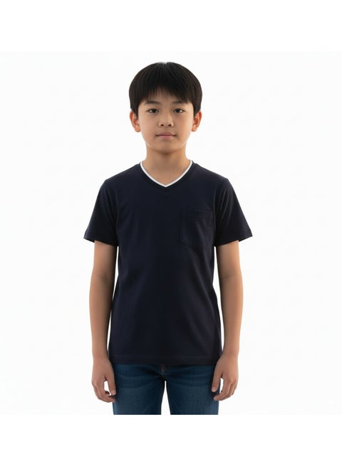 21831B Boy's V-Neck Pocket Short Sleeve T-Shirt - Black