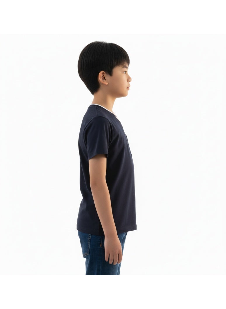 JOANNA 21831B Boy's V-Neck Pocket Short Sleeve T-Shirt - Black - Image 2