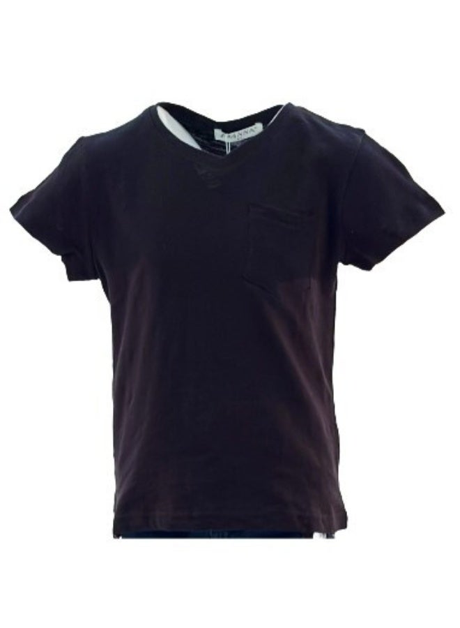JOANNA 21831B Boy's V-Neck Pocket Short Sleeve T-Shirt - Black - Image 4