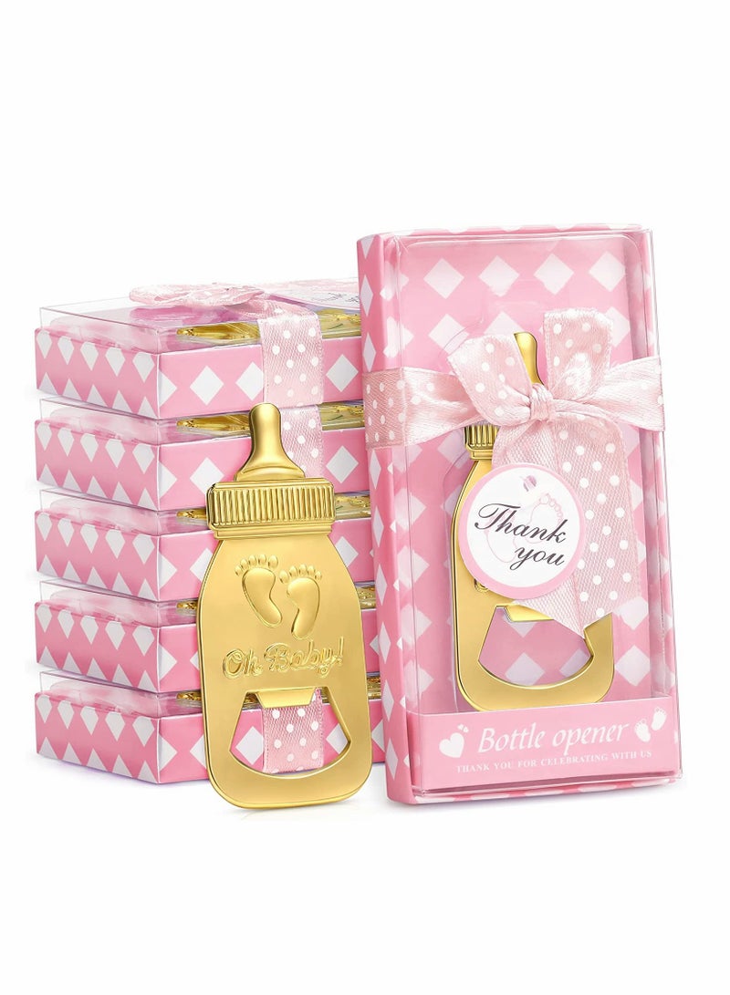 SYOSI 6 Pieces Bottle Opener Baby Shower Favor For Guest, Cute Baby Shower Souvenirs with Baby Footprints Neutral Baby Shower Decoration Gender Reveal Party Supplies for Boy Girl (Pink) - Image 1