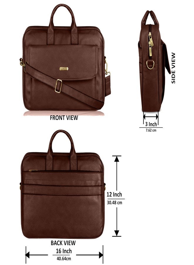 LOREM Glossy Brown Color Faux Leather 9.44L Messenger Bag for Men - Fits Up to 15.6" Laptop - Suitable for Lenovo, Dell, HP, MacBook BG113 - Image 3