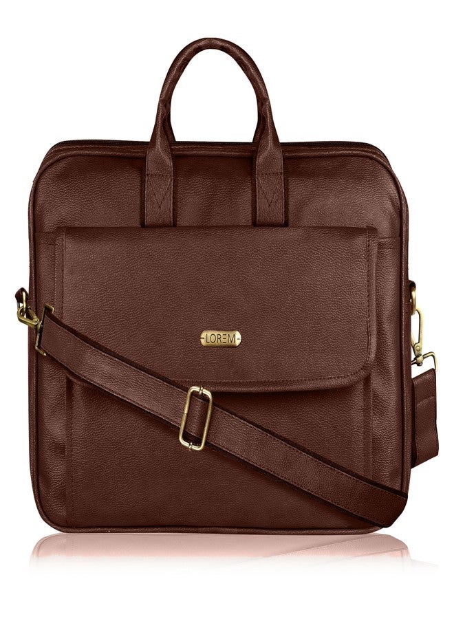 LOREM Glossy Brown Color Faux Leather 9.44L Messenger Bag for Men - Fits Up to 15.6" Laptop - Suitable for Lenovo, Dell, HP, MacBook BG113 - Image 1