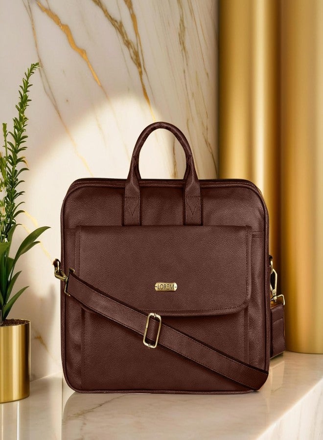 LOREM Glossy Brown Color Faux Leather 9.44L Messenger Bag for Men - Fits Up to 15.6" Laptop - Suitable for Lenovo, Dell, HP, MacBook BG113 - Image 2