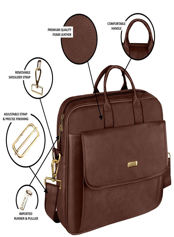 LOREM Glossy Brown Color Faux Leather 9.44L Messenger Bag for Men - Fits Up to 15.6" Laptop - Suitable for Lenovo, Dell, HP, MacBook BG113 - Image 4