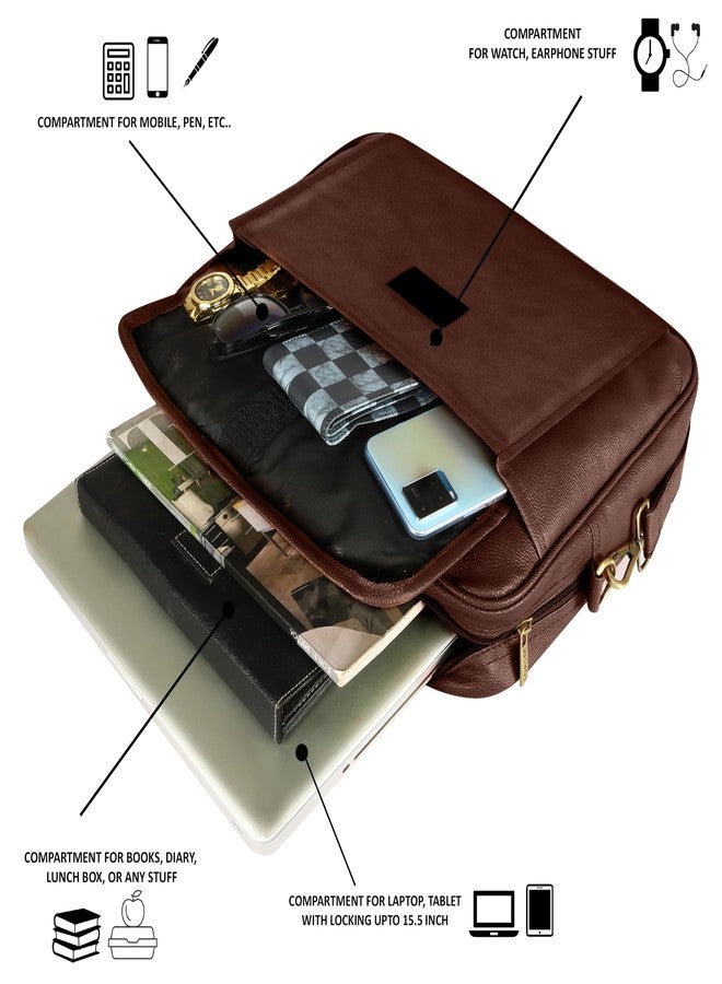 LOREM Glossy Brown Color Faux Leather 9.44L Messenger Bag for Men - Fits Up to 15.6" Laptop - Suitable for Lenovo, Dell, HP, MacBook BG113 - Image 5