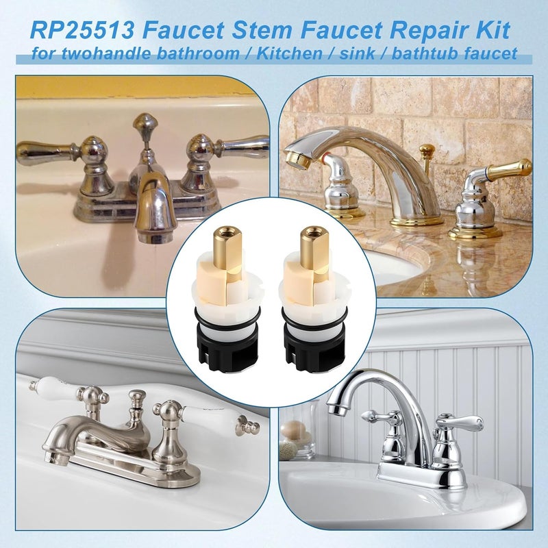 Coolfell 4 Pack RP25513 Faucet Stem Replacement, Compatible with Delta Two Handle Faucet and RP24096 Faucet Cartridge, Faucet Repair Kit, with RP24097 Turn Stop 1/4 and 8 × RP4993 Seat and Spring - Image 4