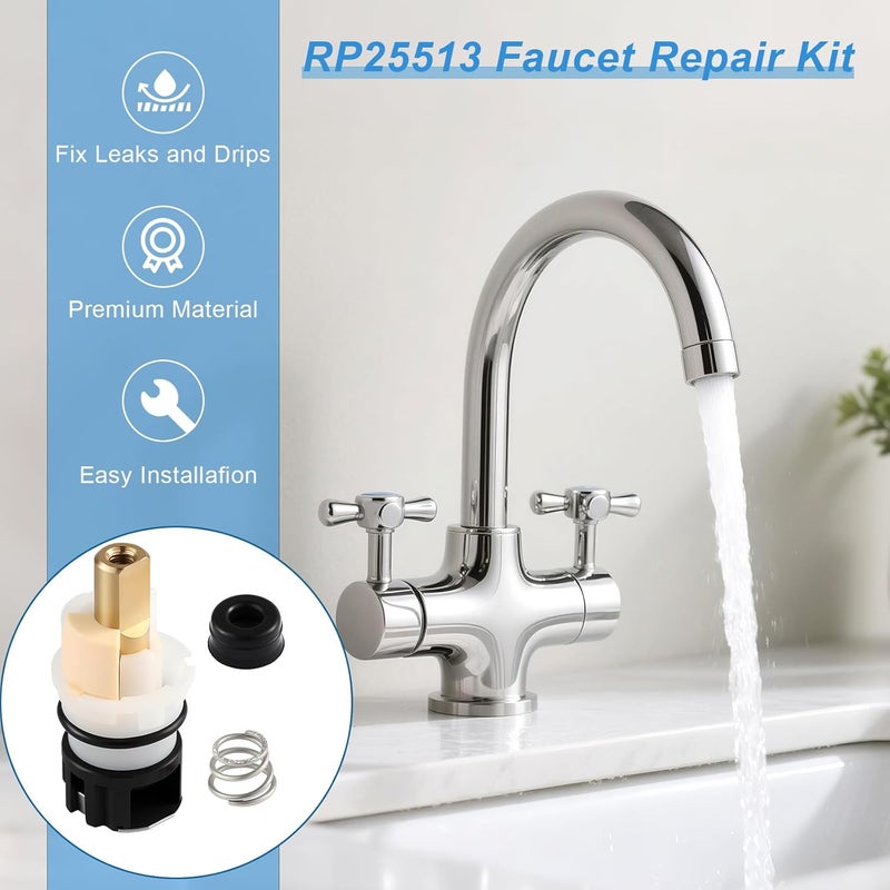 Coolfell 4 Pack RP25513 Faucet Stem Replacement, Compatible with Delta Two Handle Faucet and RP24096 Faucet Cartridge, Faucet Repair Kit, with RP24097 Turn Stop 1/4 and 8 × RP4993 Seat and Spring - Image 5