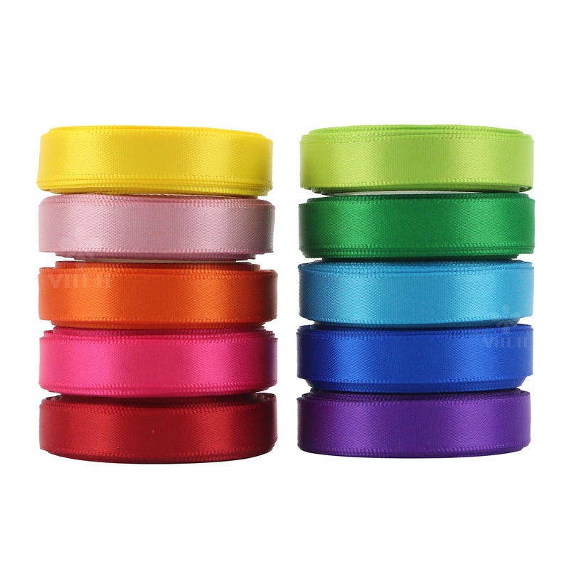 MEEDEE Rainbow Ribbon Solid Color Assortment 10 Colors Double Face Satin Ribbon for Gift Wrapping Happy Birthday Party Decorations, 3/8" X 5 Yard Each Total 50 Yds Per Package - Image 3