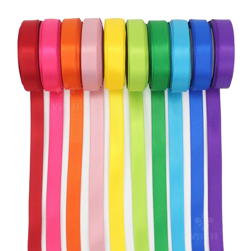 MEEDEE Rainbow Ribbon Solid Color Assortment 10 Colors Double Face Satin Ribbon for Gift Wrapping Happy Birthday Party Decorations, 3/8" X 5 Yard Each Total 50 Yds Per Package - Image 2