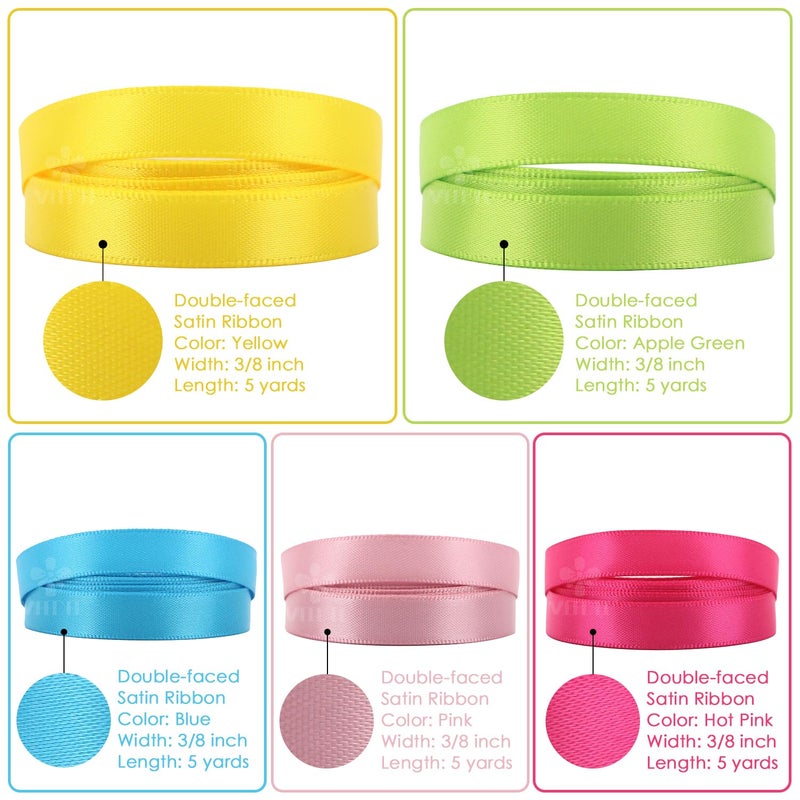 MEEDEE Rainbow Ribbon Solid Color Assortment 10 Colors Double Face Satin Ribbon for Gift Wrapping Happy Birthday Party Decorations, 3/8" X 5 Yard Each Total 50 Yds Per Package - Image 4
