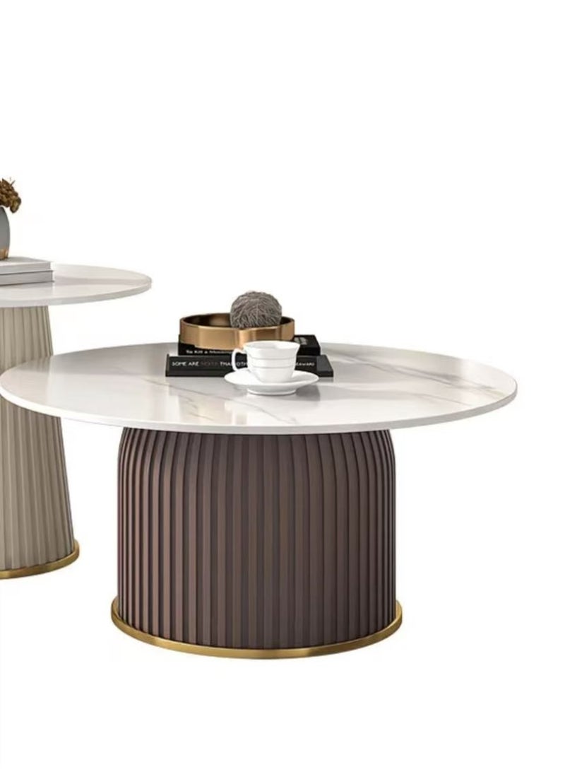 C&C Home طاولة قهوة دائرية حديثة من الرخام - طاولة مركزية أنيقة بقاعدة منقوشة - أثاث مميز متين لغرفة المعيشة، الأريكة والصالون - Image 3