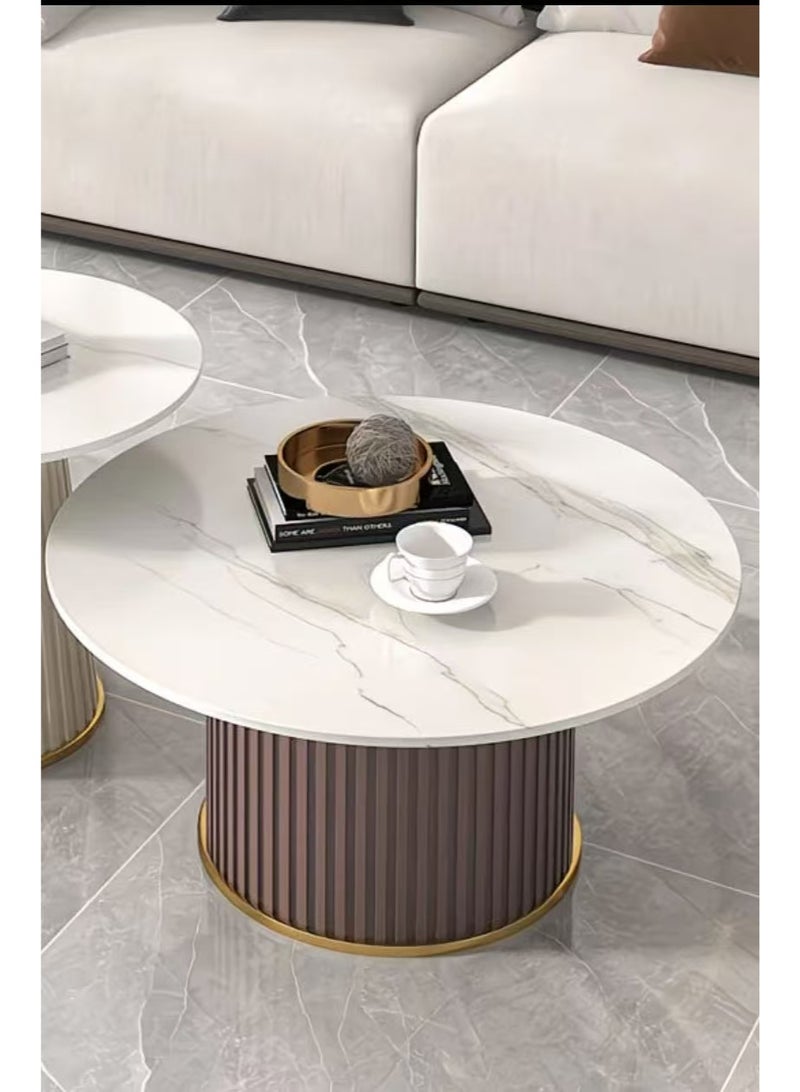 C&C Home طاولة قهوة دائرية حديثة من الرخام - طاولة مركزية أنيقة بقاعدة منقوشة - أثاث مميز متين لغرفة المعيشة، الأريكة والصالون - Image 2