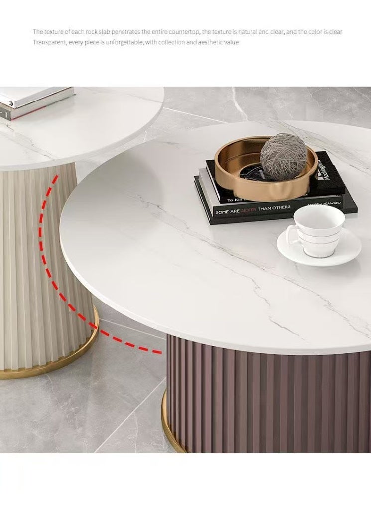 C&C Home طاولة قهوة دائرية حديثة من الرخام - طاولة مركزية أنيقة بقاعدة منقوشة - أثاث مميز متين لغرفة المعيشة، الأريكة والصالون - Image 4