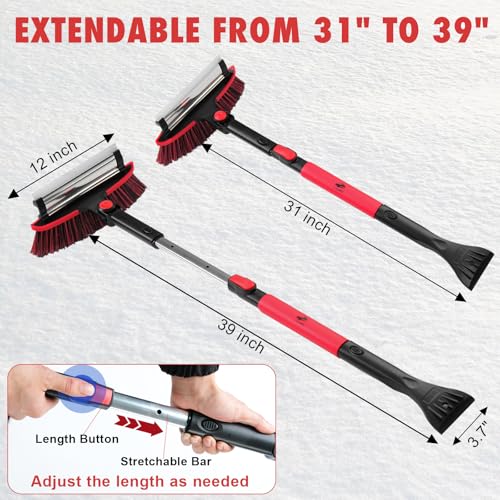 CARCAREZ 39" Extendable Car Snow Brush and Ice Scraper, Windshield Window Ice Snow Removal Snow Broom with Foam Grip 180° Pivoting Brush Head Snow Scraper for Car Auto Truck SUV - Image 5