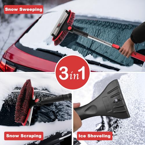CARCAREZ 39" Extendable Car Snow Brush and Ice Scraper, Windshield Window Ice Snow Removal Snow Broom with Foam Grip 180° Pivoting Brush Head Snow Scraper for Car Auto Truck SUV - Image 2