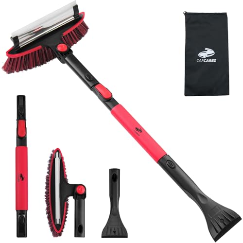 CARCAREZ 39" Extendable Car Snow Brush and Ice Scraper, Windshield Window Ice Snow Removal Snow Broom with Foam Grip 180° Pivoting Brush Head Snow Scraper for Car Auto Truck SUV - Image 1