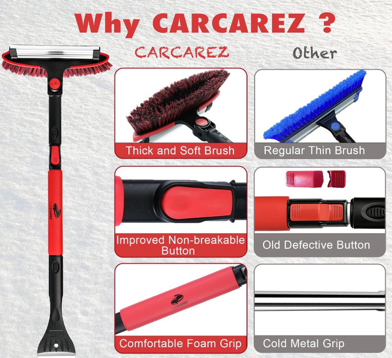 CARCAREZ 39" Extendable Car Snow Brush and Ice Scraper, Windshield Window Ice Snow Removal Snow Broom with Foam Grip 180° Pivoting Brush Head Snow Scraper for Car Auto Truck SUV - Image 3