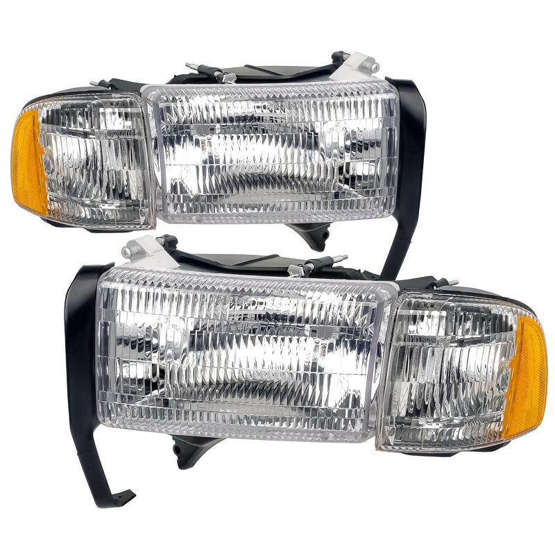 APSVE Headlights Assembly compatible with 19942001 Dodge Ram 15009402 RAM 2500 3500 NonSport Models Headlights wBulb Corner Lights Driver Passenger Side Chrome Housing Clear Lens