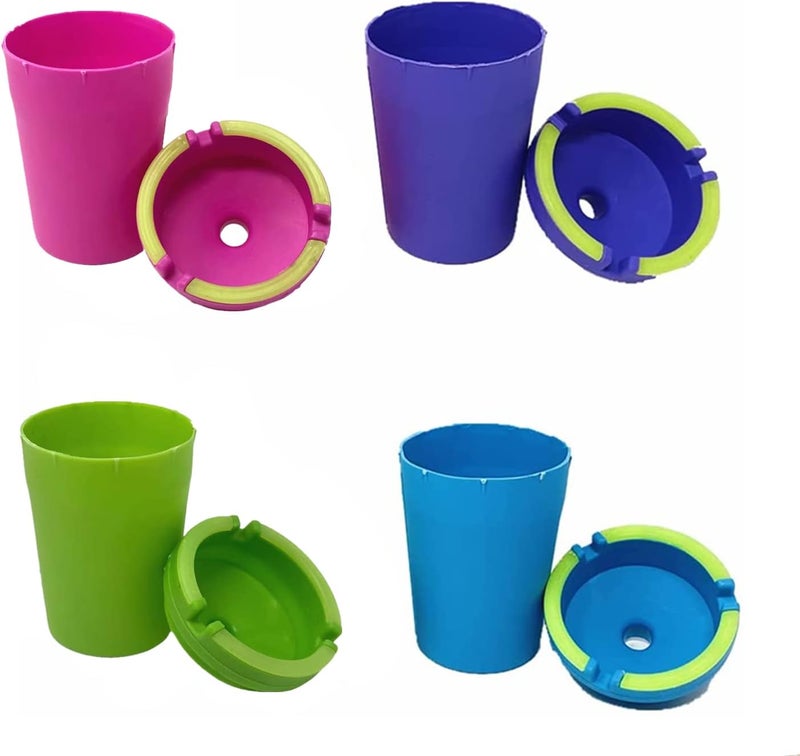 TSY TOOL 4 Pack Glow in the Dark Butt Bucket Ashtray Cigarette Cup Car Ash Holder Portable Truck Home Office (Pink/Blue/Purple/Green) - Image 4