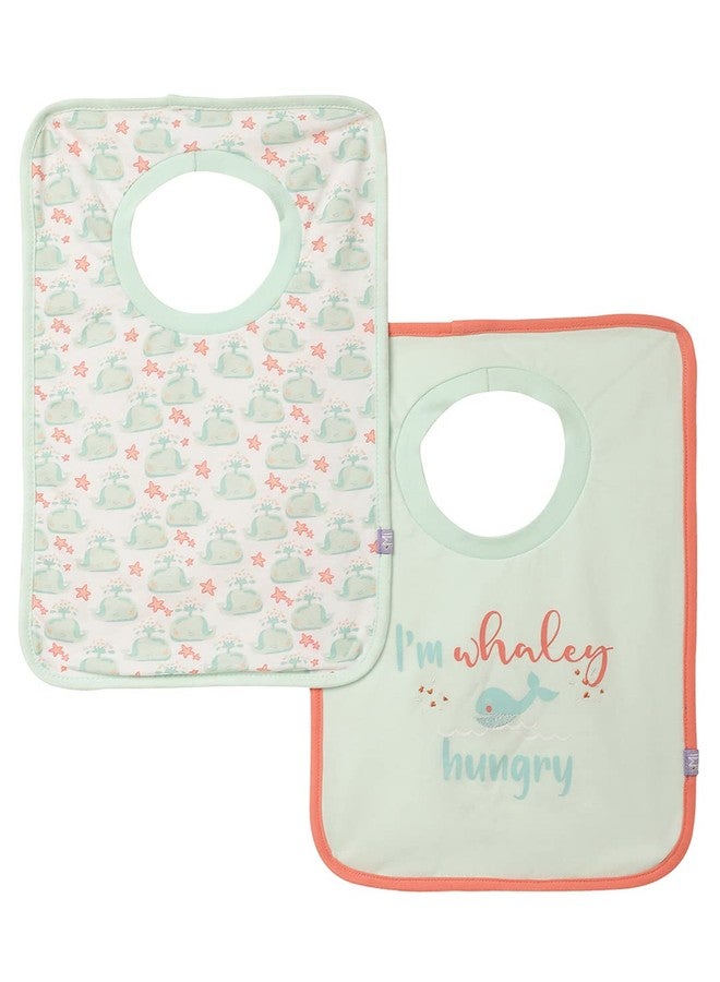 Mi Arcus 100% Cotton Whale Print Feeding Pullover Bib for Baby oys Girls 0-3 Months (Pk of 2) - Green - Image 1