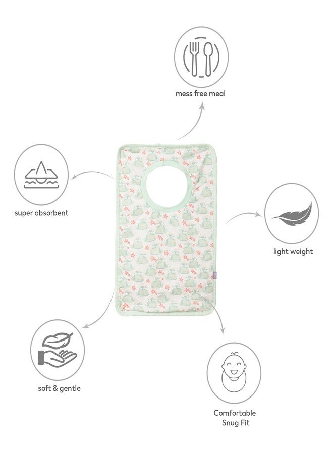 Mi Arcus 100% Cotton Whale Print Feeding Pullover Bib for Baby oys Girls 0-3 Months (Pk of 2) - Green - Image 3