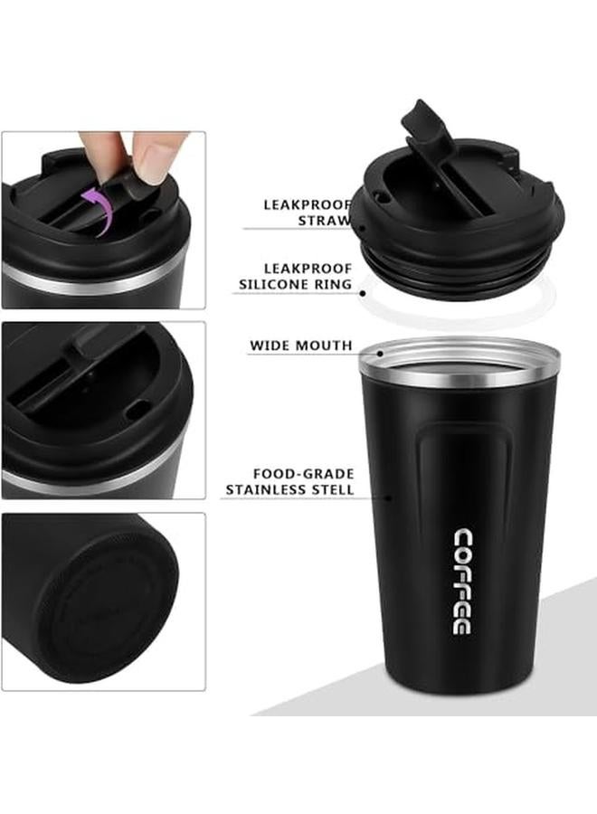 إي سي في في كوب قهوة للسفر سعة 380 مل، كوب قهوة معزول للسفر مع غطاء مقاوم للتسرب، كوب قهوة للسفر مناسب لمكتب السفر وهدية للنساء والرجال أو الأصدقاء باللون الأسود - Image 3