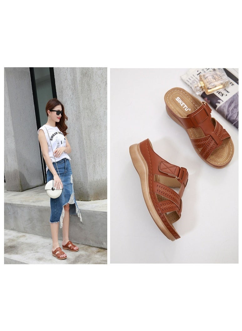 NIBEMINENT Summer Women Wedge Sandals Premium Open Toe Sandals Vintage Anti-slip Casual Female  Retro Shoes - Image 4
