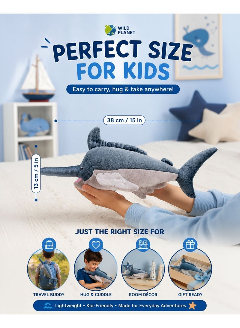 Wild Planet Swordfish Plush Toy Soft Ocean Sea Animal Stuffed Toy for Kids Realistic Marine Fish Plush Doll Ultra Soft Cuddly Pillow Educational Ocean Wildlife Plush Gift for Boys Girls Toddlers Bedroom Décor Bedtime Companion - Image 3