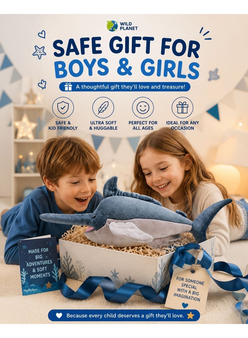 Wild Planet Swordfish Plush Toy Soft Ocean Sea Animal Stuffed Toy for Kids Realistic Marine Fish Plush Doll Ultra Soft Cuddly Pillow Educational Ocean Wildlife Plush Gift for Boys Girls Toddlers Bedroom Décor Bedtime Companion - Image 4