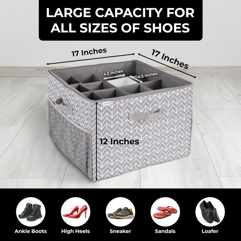 ALCOVA Shoe Organizer for Closet, Shoe Storage Box with Clear Cover, Foldable Shoe Storage Box, Fits up to 12-16 Pairs, Gray - Image 5