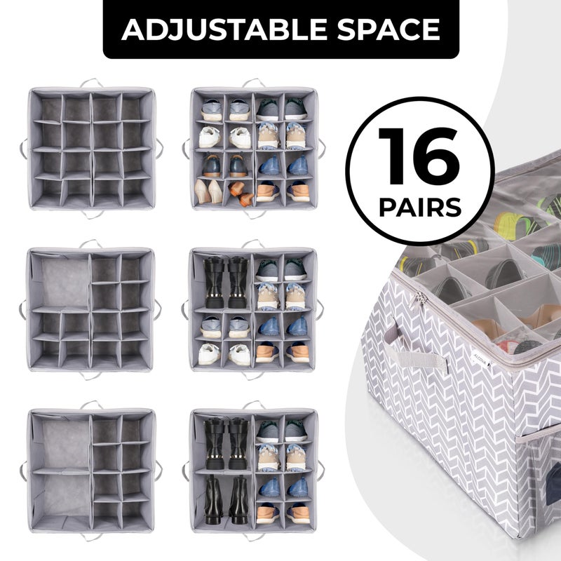 ALCOVA Shoe Organizer for Closet, Shoe Storage Box with Clear Cover, Foldable Shoe Storage Box, Fits up to 12-16 Pairs, Gray - Image 4