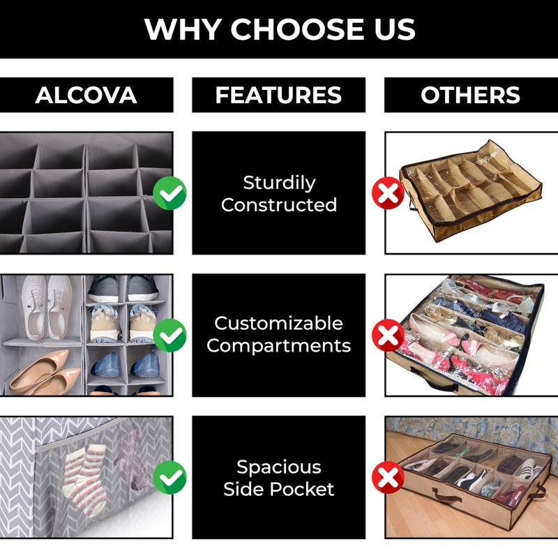 ALCOVA Shoe Organizer for Closet, Shoe Storage Box with Clear Cover, Foldable Shoe Storage Box, Fits up to 12-16 Pairs, Gray - Image 3