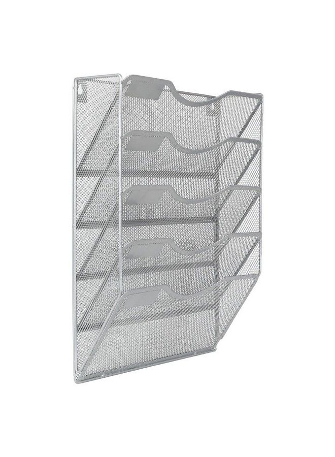 EasyPag 5 Pockets Wall File Holder Organizer Hanging Magazine Racksilver - Image 3