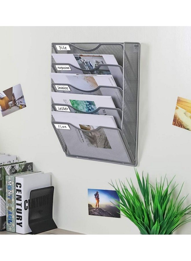EasyPag 5 Pockets Wall File Holder Organizer Hanging Magazine Racksilver - Image 5