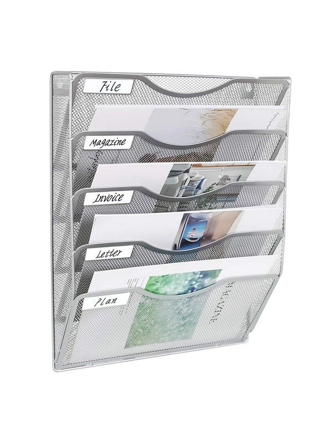 EasyPag 5 Pockets Wall File Holder Organizer Hanging Magazine Racksilver - Image 1