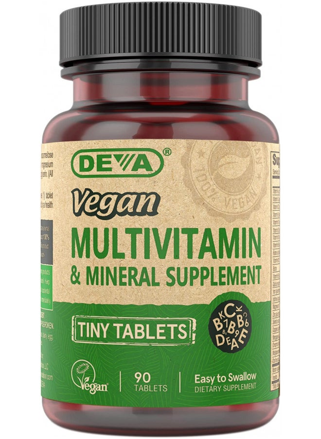 Deva DEVA Tiny Tablets Vegan Multivitamins for Women & Men, Multivitamin with Iron, Mineral Supplement, Vitamin C, Vitamin B Complex, Vitamin B12, Vitamin E, Zinc, Gluten Free, 90 Tablets  - Image 1