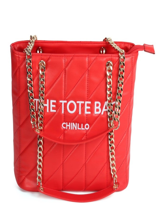 Chinllo حقيبة تشينلو للنساء، متوسطة الحجم، بمقبض علوي، مبطنة باللون الأحمر، متوسطة الحجم - Image 1