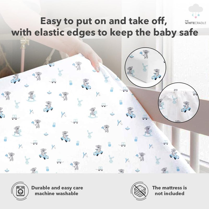 The White Cradle Cotton Baby Crib Fitted Bed Sheets for Cot Organic Twill Fabric Baby Bedding for New Born Infants Toddlers 55x28 Pack of 2 The White Cradle Blue Bear 1 and 2 - Image 3