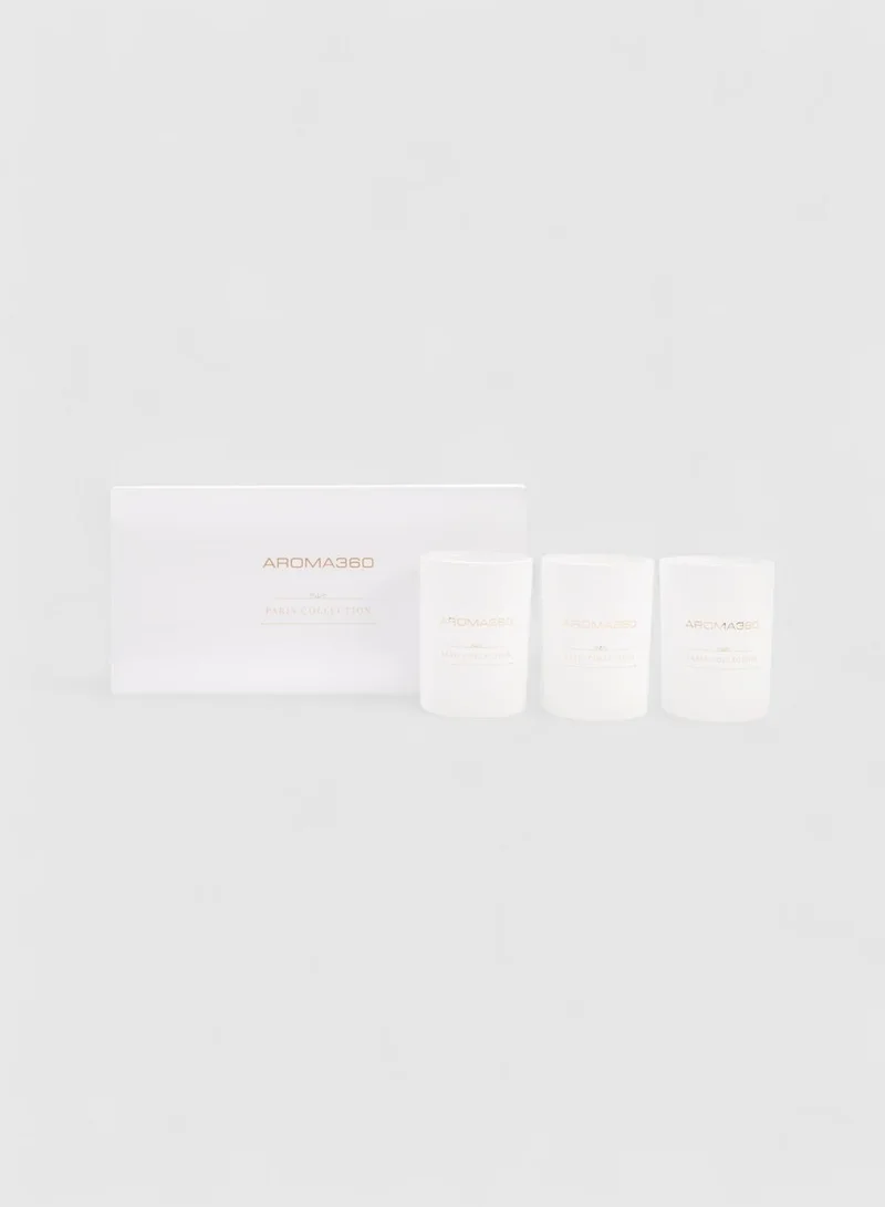 AROMA360 My Way - Paris Collection Candle Trio - Scented Candles with Essential Oils - Lush Sandalwood, Warm Virginia Cedar & Iris - Soy Candles - 80hr Burn - Set of 3