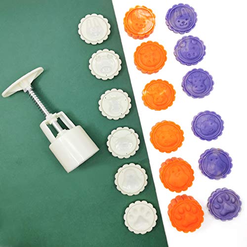 SUNEKE Pebbles Stamp Moon Cake Stamp, Pebbles Press Mid Autumn Festival DIY Decoration Press Pebbles Round Pebbles Pebbles Set Fondant Cake Decoration(Round Cute Cartoon Animal,50g) - Image 1