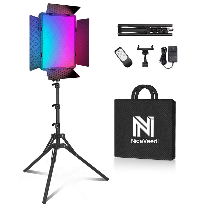 NiceVeedi 40W RGB Photography Lighting with 20 Effects, 360Â° Full Color/2700-6500K Studio Lights with Remote & Display, Lighting for Video Recording/Photography/Streaming/YouTube/TikTok/Content Creat - Image 1