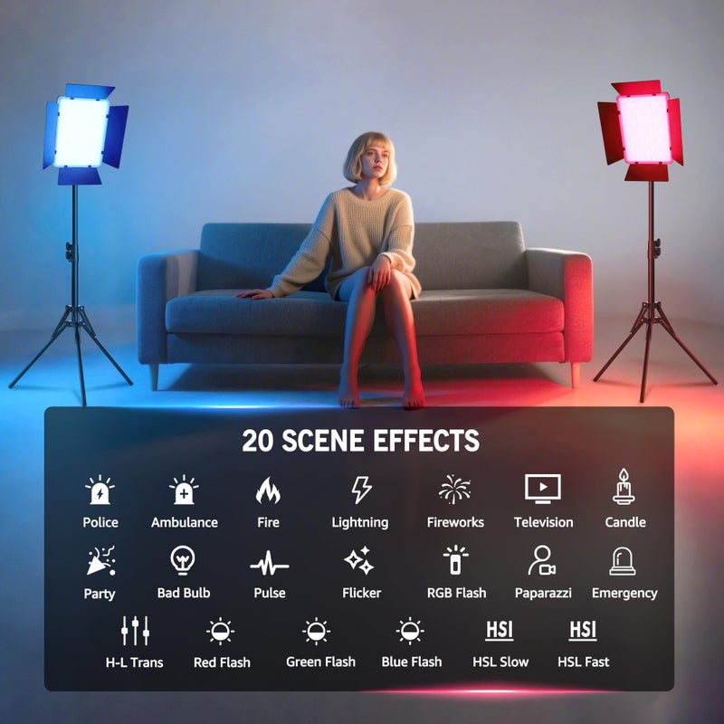 NiceVeedi 40W RGB Photography Lighting with 20 Effects, 360Â° Full Color/2700-6500K Studio Lights with Remote & Display, Lighting for Video Recording/Photography/Streaming/YouTube/TikTok/Content Creat - Image 5