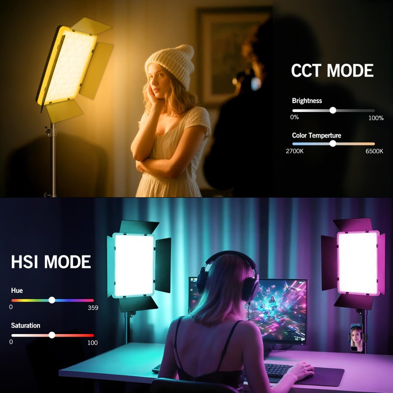 NiceVeedi 40W RGB Photography Lighting with 20 Effects, 360Â° Full Color/2700-6500K Studio Lights with Remote & Display, Lighting for Video Recording/Photography/Streaming/YouTube/TikTok/Content Creat - Image 3