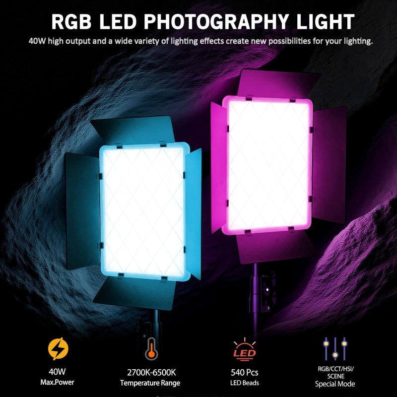 NiceVeedi 40W RGB Photography Lighting with 20 Effects, 360Â° Full Color/2700-6500K Studio Lights with Remote & Display, Lighting for Video Recording/Photography/Streaming/YouTube/TikTok/Content Creat - Image 2