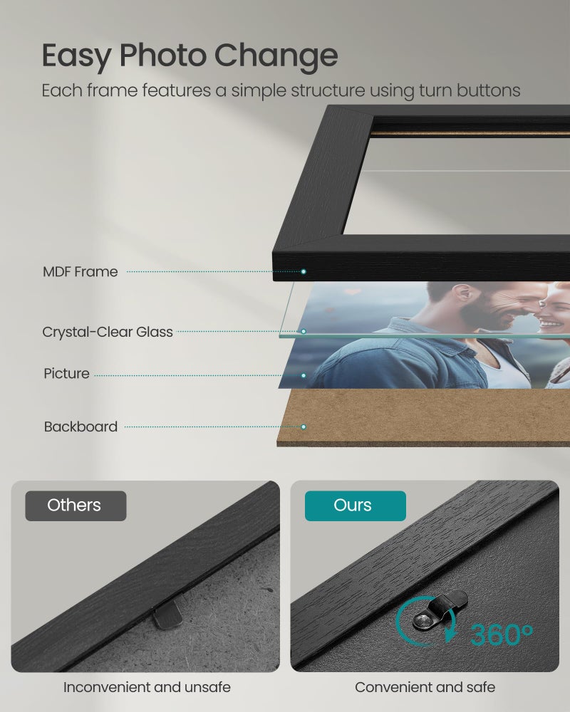 SONGMICS Picture Frames, Collage Picture Frames Set of 10, Two 8x10, Four 5x7, Four 4x6, Photo Frame for Wall Gallery Decor, Table Display, Christmas Gift, Black URPF10B - Image 4