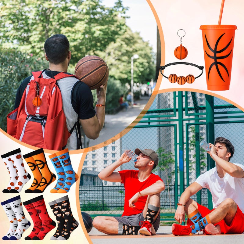 Pickmesh Pickmesh 24 Pieces Funny Football Gifts Bulk Football Plastic Cups with Straw and Lid Novelty Football Crew Socks Bracelet and Keychain for Sport Valentines Birthday Party Gifts Favors - Image 3