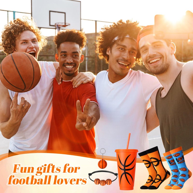 Pickmesh Pickmesh 24 Pieces Funny Football Gifts Bulk Football Plastic Cups with Straw and Lid Novelty Football Crew Socks Bracelet and Keychain for Sport Valentines Birthday Party Gifts Favors - Image 4