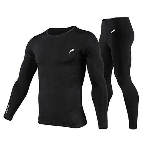 PRO GYM Men Cool Dry Compression T-Shirt & Lower for Athletic Workout and Running (Black, S) - Image 1