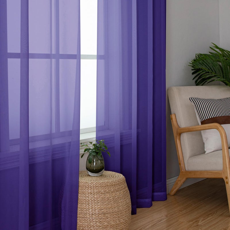 Simplebrand Purple Sheer Curtains 84 Inches Long, Light Filtering Rod Pocket Solid Color Window Sheer Curtain Panels, Elegant Curtains & Drapes for Living Room, Bedroom 2 Panels (Purple, 42" W) - Image 3