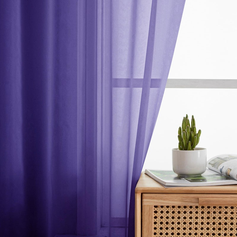 Simplebrand Purple Sheer Curtains 84 Inches Long, Light Filtering Rod Pocket Solid Color Window Sheer Curtain Panels, Elegant Curtains & Drapes for Living Room, Bedroom 2 Panels (Purple, 42" W) - Image 4